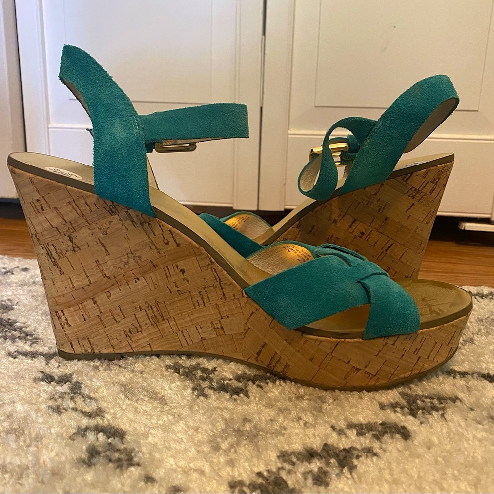 Michael Kors Turquoise Suede Wedge Sandals